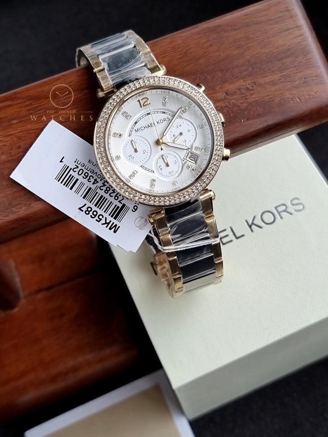 Michael Kors Women’s Quartz Two-tone Stainless Steel White Dial 39mm Watch MK5687 Hover Image