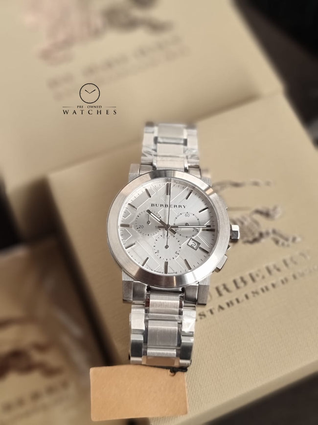 BURBERRY Silver Dial Chronograph Stainless Steel Men's Watch BU9350 Hover Image
