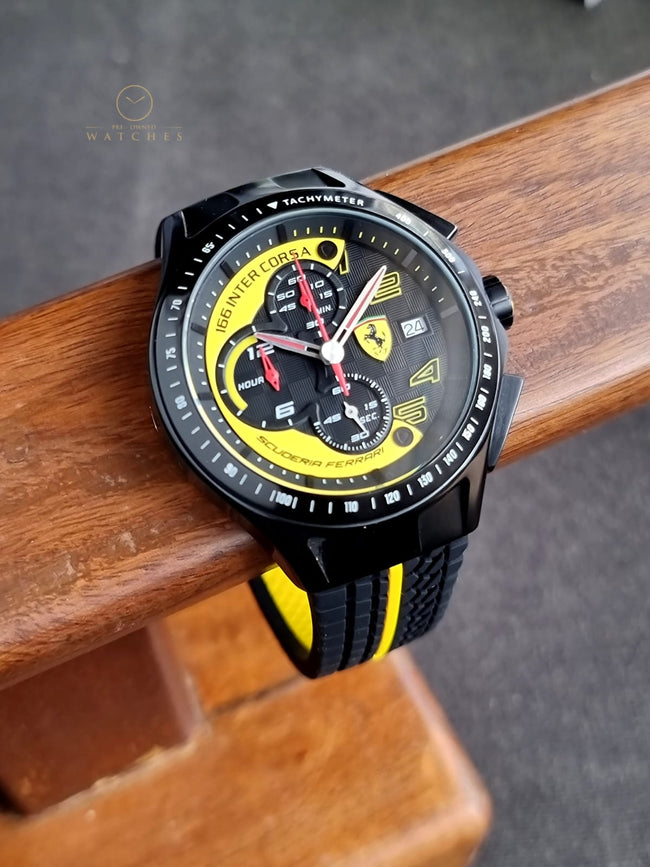 Ferrari Men’s Quartz Black & Yellow Silicone Strap Black & Yellow Dial 44mm Watch 0830078 Hover Image