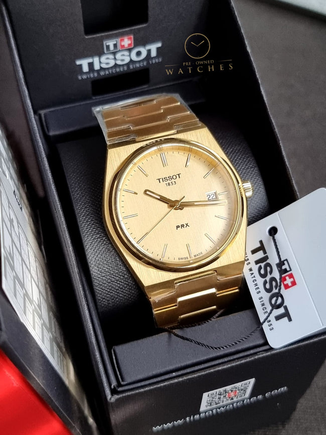 Tissot PRX Gold Stainless Steel Gold Dial Quartz Watch for Gents - T137.410.33.021.00 Hover Image