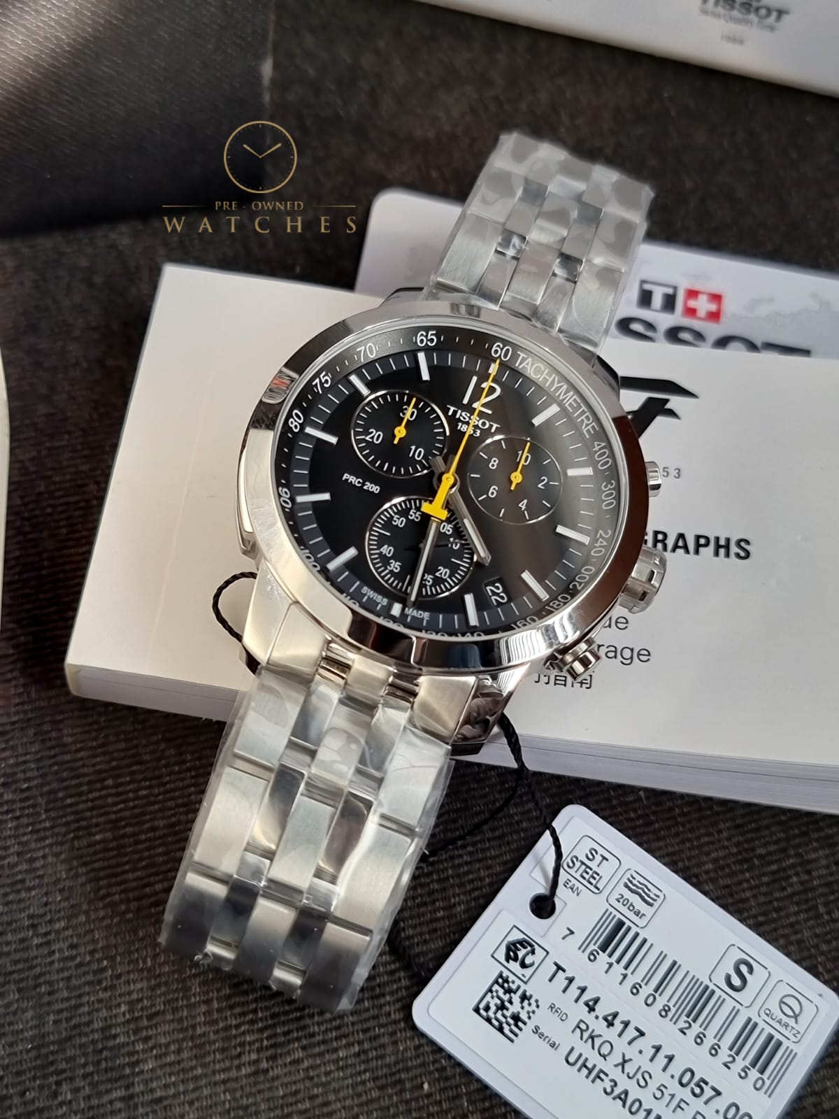 Tissot PRC 200 Silver Stainless Steel Black Dial Chronograph Quartz Watch for Gents - T114.417.11.057.00
