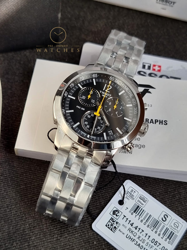 Tissot PRC 200 Silver Stainless Steel Black Dial Chronograph Quartz Watch for Gents - T114.417.11.057.00 Main Image