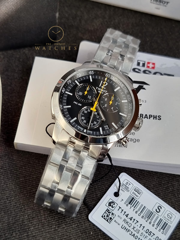 Tissot PRC 200 Silver Stainless Steel Black Dial Chronograph Quartz Watch for Gents - T114.417.11.057.00