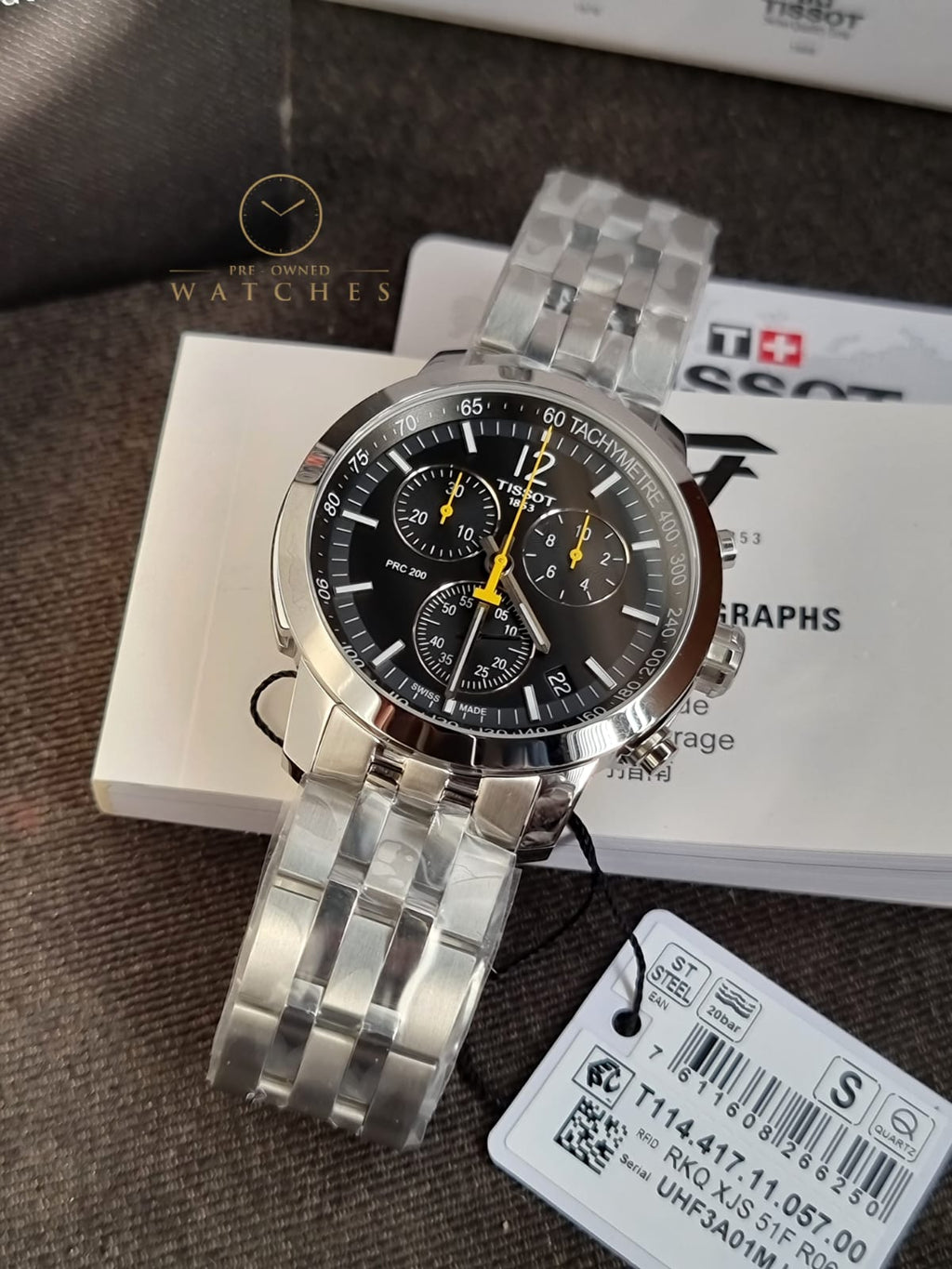 Tissot PRC 200 Silver Stainless Steel Black Dial Chronograph Quartz Watch for Gents - T114.417.11.057.00