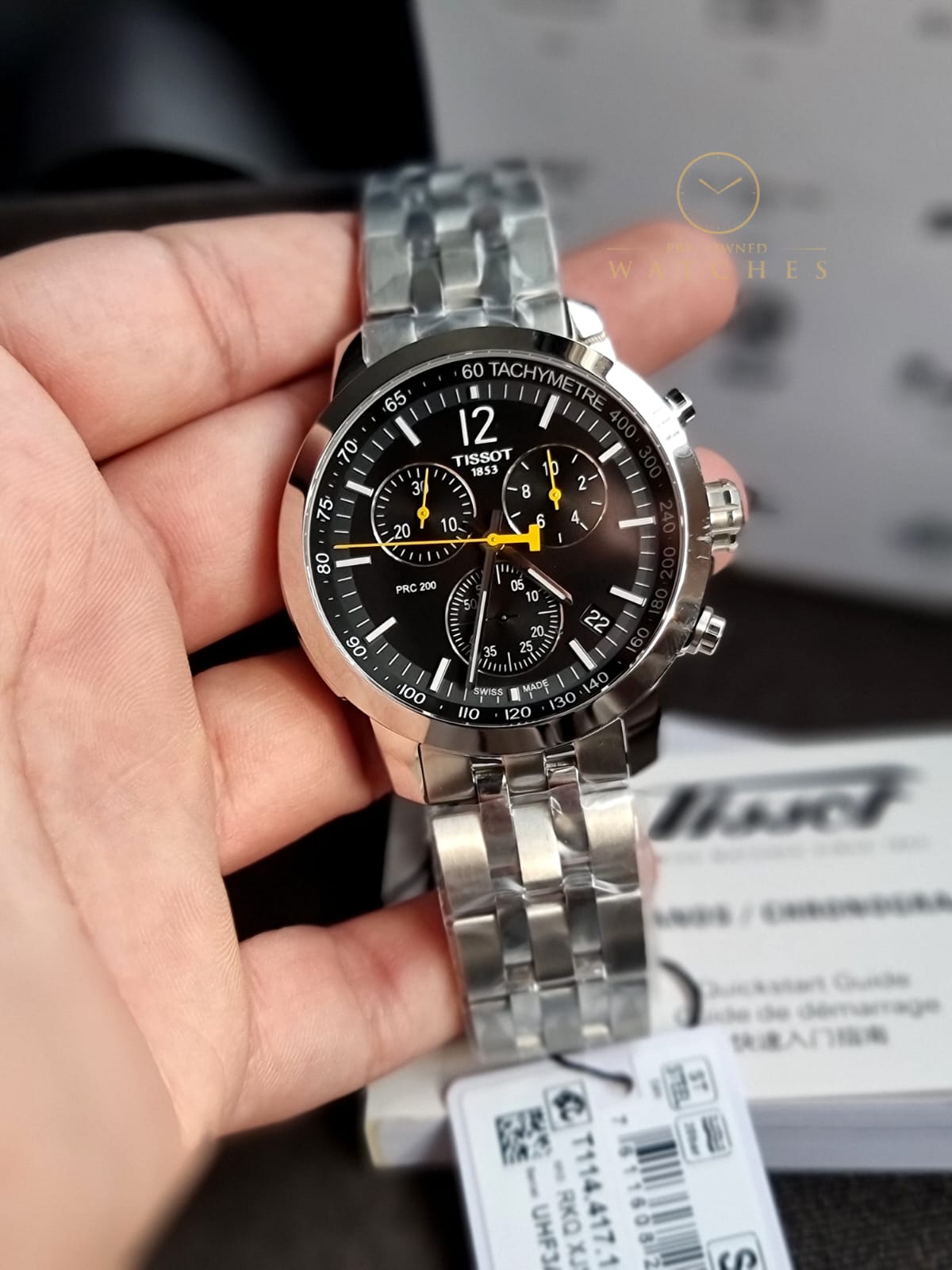 Tissot PRC 200 Silver Stainless Steel Black Dial Chronograph Quartz Watch for Gents - T114.417.11.057.00