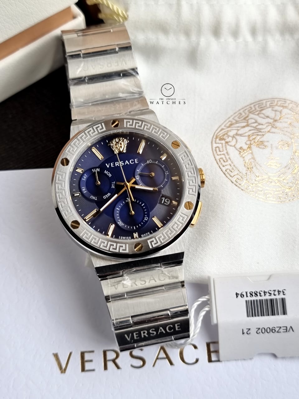 Versace Men’s Quartz Swiss Made Silver Stainless Steel Blue Dial 43mm Watch VEZ900221