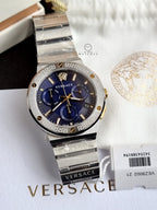 Versace Men’s Quartz Swiss Made Silver Stainless Steel Blue Dial 43mm Watch VEZ900221
