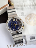 Versace Men’s Quartz Swiss Made Silver Stainless Steel Blue Dial 43mm Watch VEZ900221