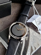 Movado Museum Black Leather Strap Black Dial Quartz Watch for Gents - Movado 0606502