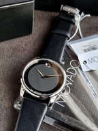 Movado Museum Black Leather Strap Black Dial Quartz Watch for Gents - Movado 0606502