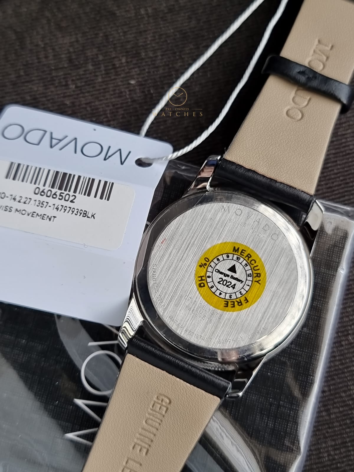 Movado Museum Black Leather Strap Black Dial Quartz Watch for Gents - Movado 0606502