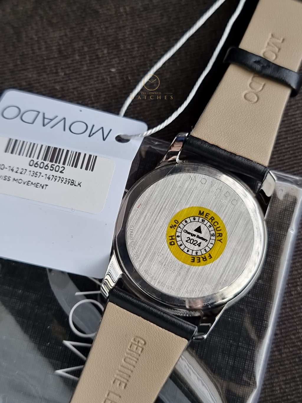 Movado Museum Black Leather Strap Black Dial Quartz Watch for Gents - Movado 0606502