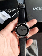 Movado Museum Black Leather Strap Black Dial Quartz Watch for Gents - Movado 0606502