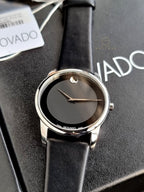 Movado Museum Black Leather Strap Black Dial Quartz Watch for Gents - Movado 0606502