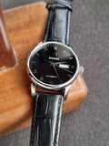 Binger Silver Casing Black Dial Black Leather Strap Automatic Watch