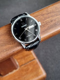 Binger Silver Casing Black Dial Black Leather Strap Automatic Watch