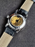 Binger Silver Casing Black Dial Black Leather Strap Automatic Watch
