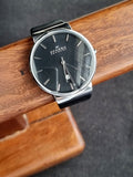 Skagen Black Dial Silver Casing Black Leather Strap Quartz Watch