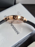 Emporio Armani Cleo Three-Hand Mother of Pearl Dial Black Leather Strap Watch For Women - AR11485