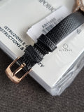 Emporio Armani Cleo Three-Hand Mother of Pearl Dial Black Leather Strap Watch For Women - AR11485