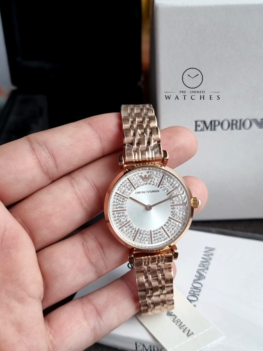Emporio Armani Women’s Quartz Rose Gold Stainless Steel Silver Dial 32mm Watch AR11446