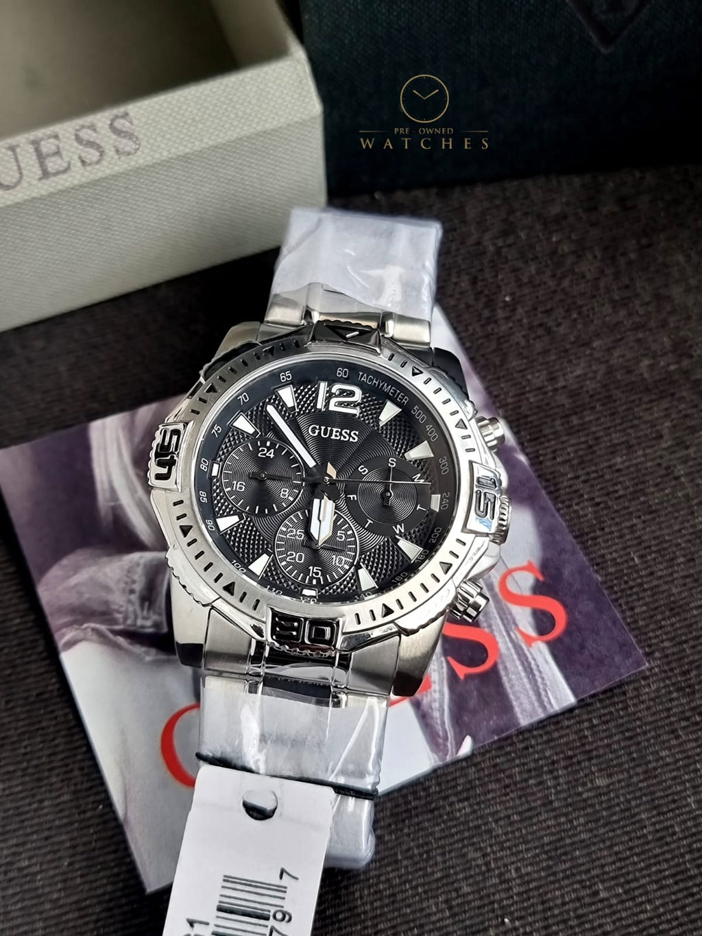 Guess Men’s Quartz Silver Stainless Steel Black Dial 43mm Watch GW0056G1