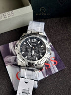 Guess Men’s Quartz Silver Stainless Steel Black Dial 43mm Watch GW0056G1