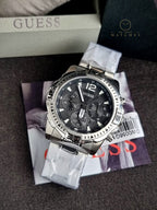 Guess Men’s Quartz Silver Stainless Steel Black Dial 43mm Watch GW0056G1