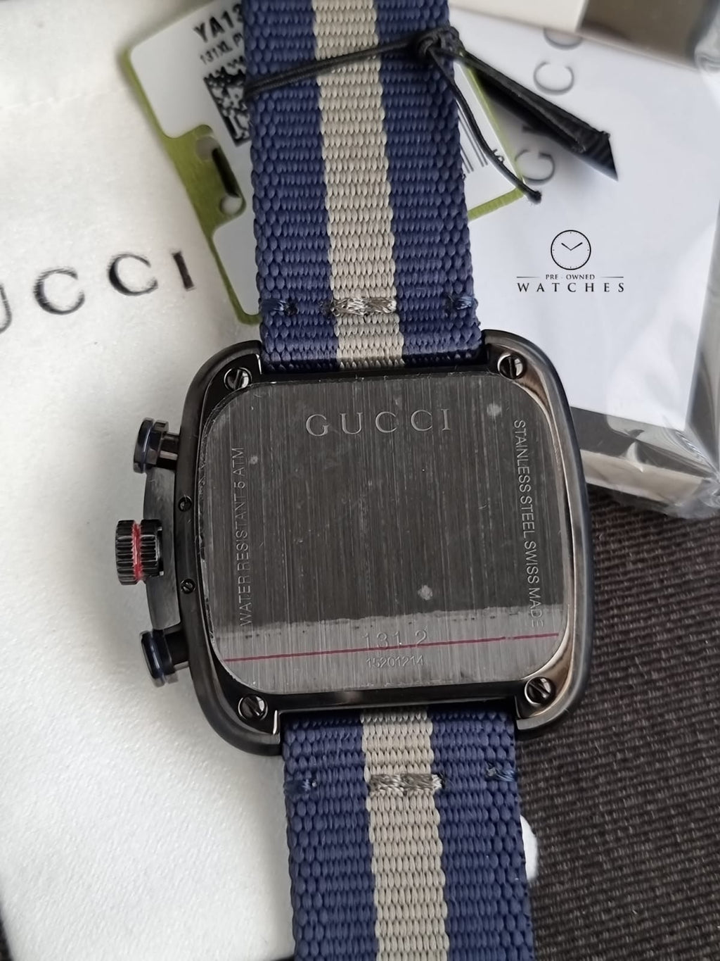 Gucci Coupe Blue-Gray-Blue Web Nylon Nato Blue Guilloche Dial Chronograph Quartz Watch for Gents - YA131203