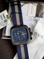 Gucci Coupe Blue-Gray-Blue Web Nylon Nato Blue Guilloche Dial Chronograph Quartz Watch for Gents - YA131203