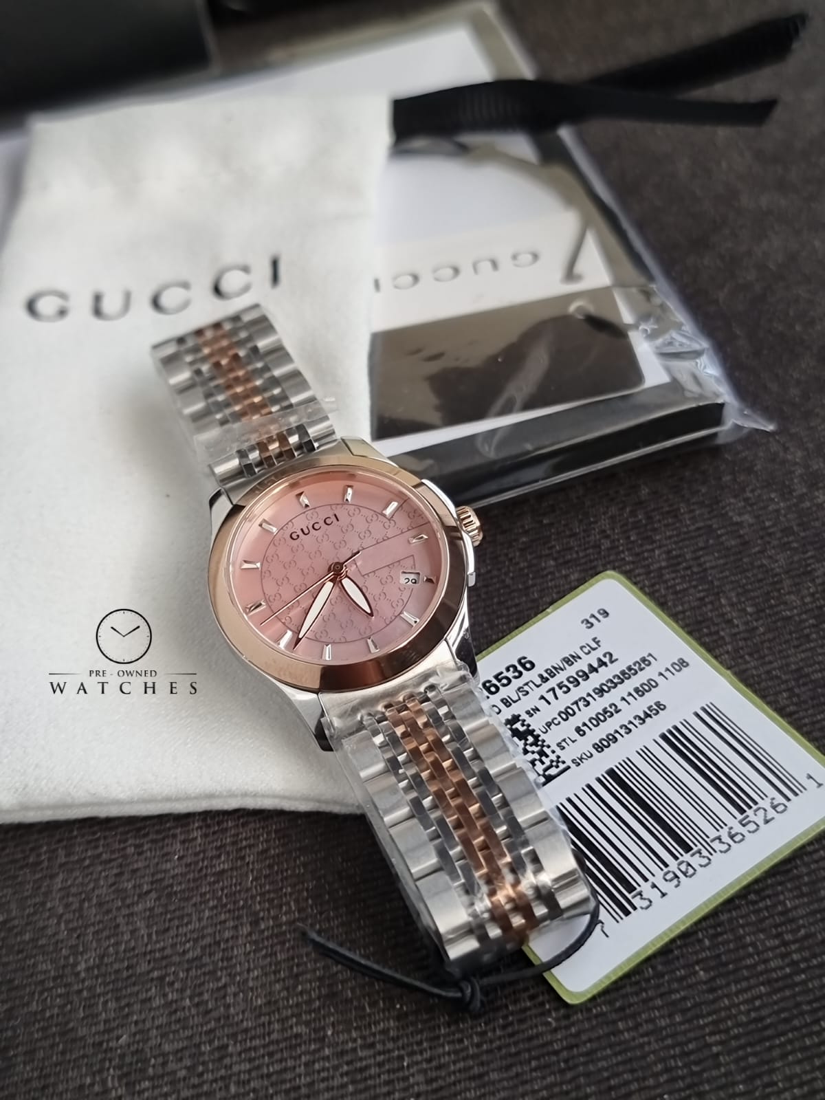 GuGucci Women’s Quartz Two Tone Stainless Steel Pink Mother Of Pearl Dial 27mm Watch YA126536