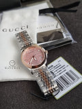 GuGucci Women’s Quartz Two Tone Stainless Steel Pink Mother Of Pearl Dial 27mm Watch YA126536