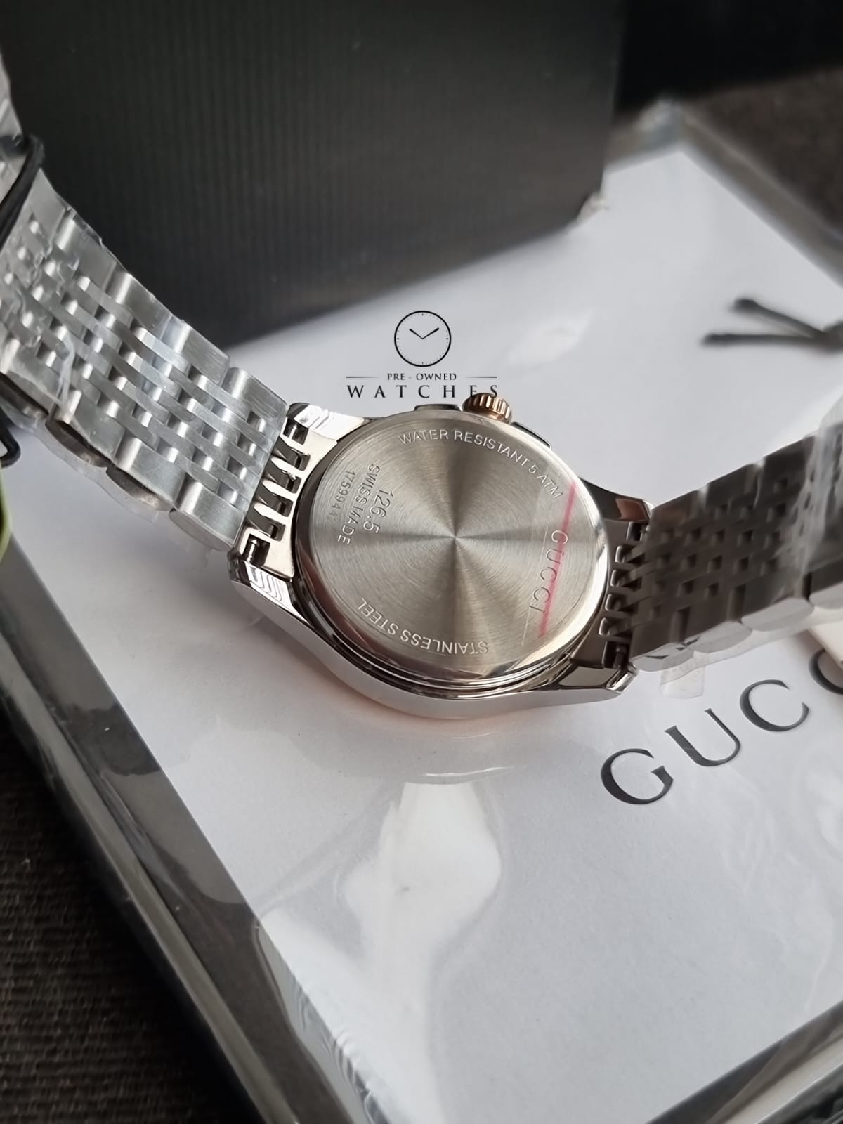 GuGucci Women’s Quartz Two Tone Stainless Steel Pink Mother Of Pearl Dial 27mm Watch YA126536