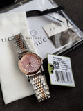 GuGucci Women’s Quartz Two Tone Stainless Steel Pink Mother Of Pearl Dial 27mm Watch YA126536