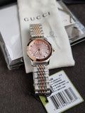 GuGucci Women’s Quartz Two Tone Stainless Steel Pink Mother Of Pearl Dial 27mm Watch YA126536