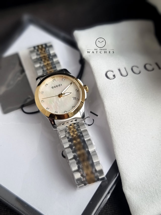 GUCCITimeless Diamond Mother of Pearl Dial Ladies Watch YA126513 Hover Image