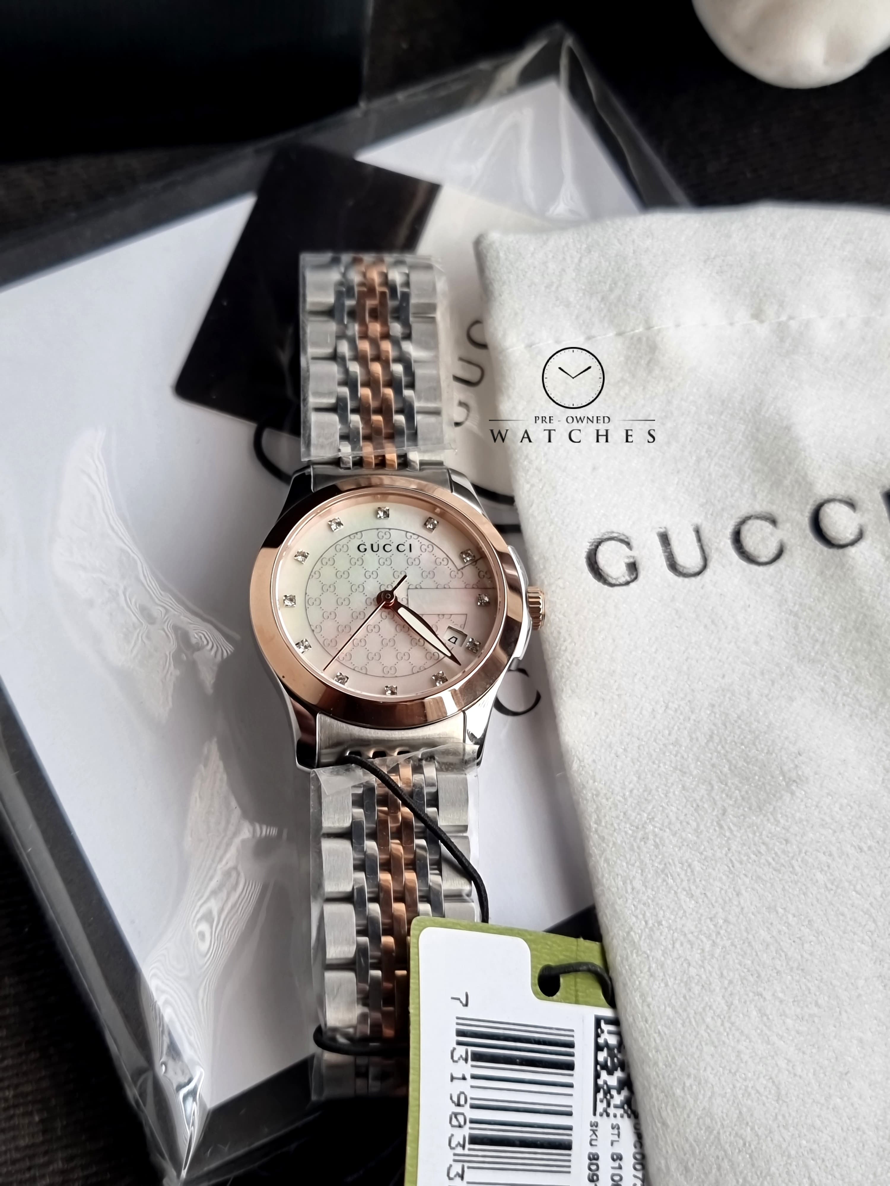 Gucci Women’s Swiss Made Quartz Two-tone Stainless Steel Mother of Pearl Dial 27mm Watch YA126539