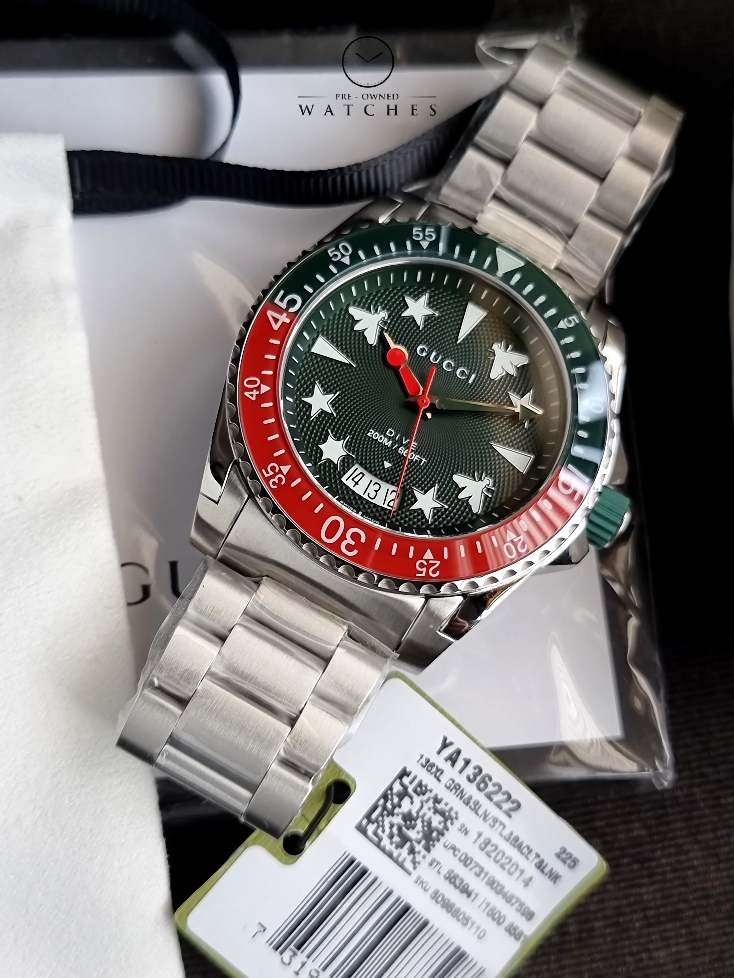 Gucci Men’s Swiss Made Quartz Stainless Steel Green Dial 45mm Watch YA136222