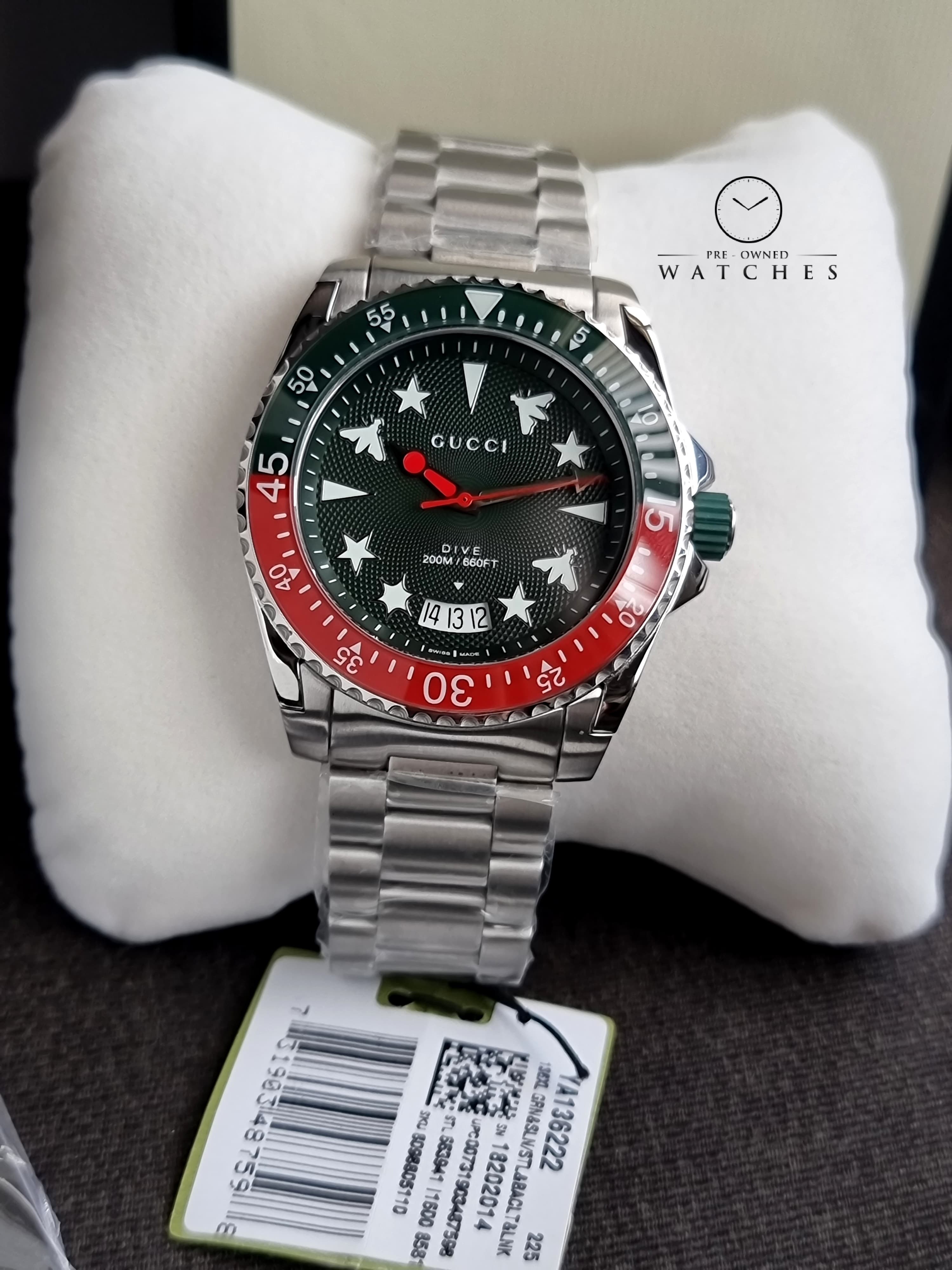 Gucci Men’s Swiss Made Quartz Stainless Steel Green Dial 45mm Watch YA136222