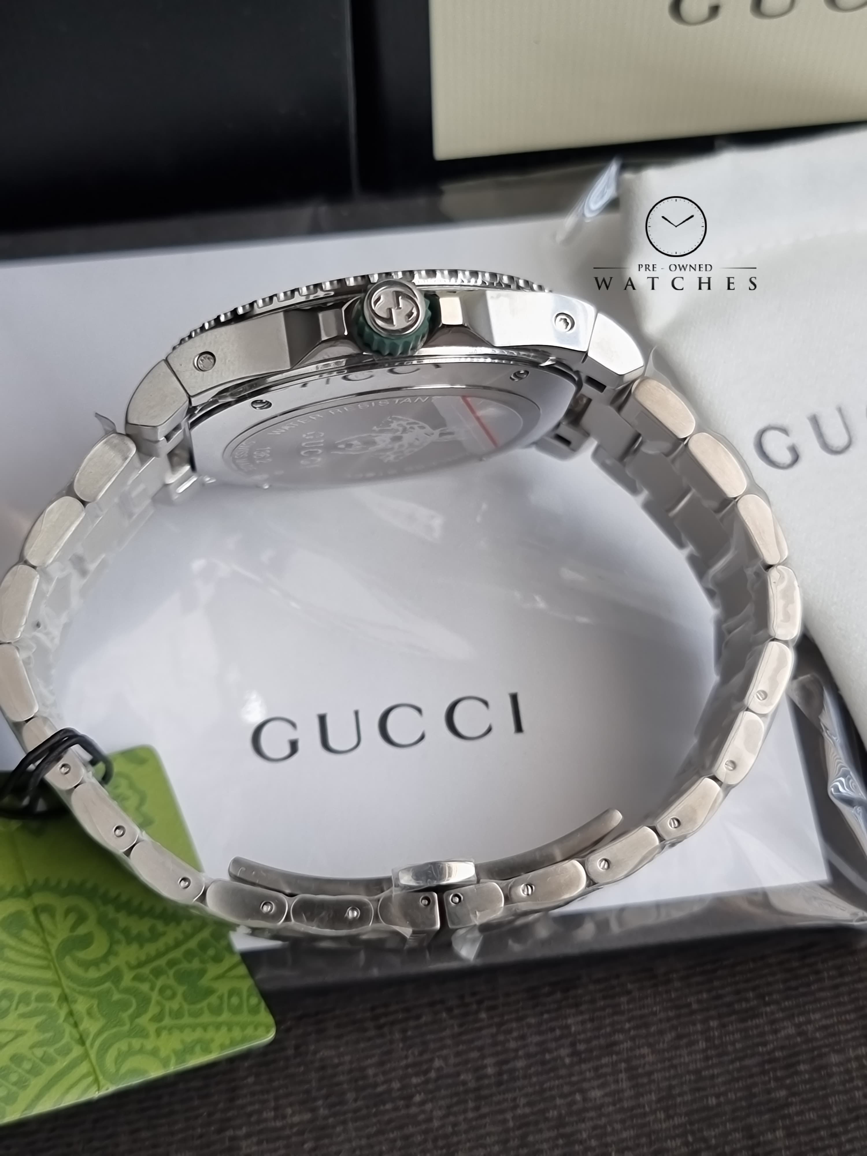 Gucci Men’s Swiss Made Quartz Stainless Steel Green Dial 45mm Watch YA136222
