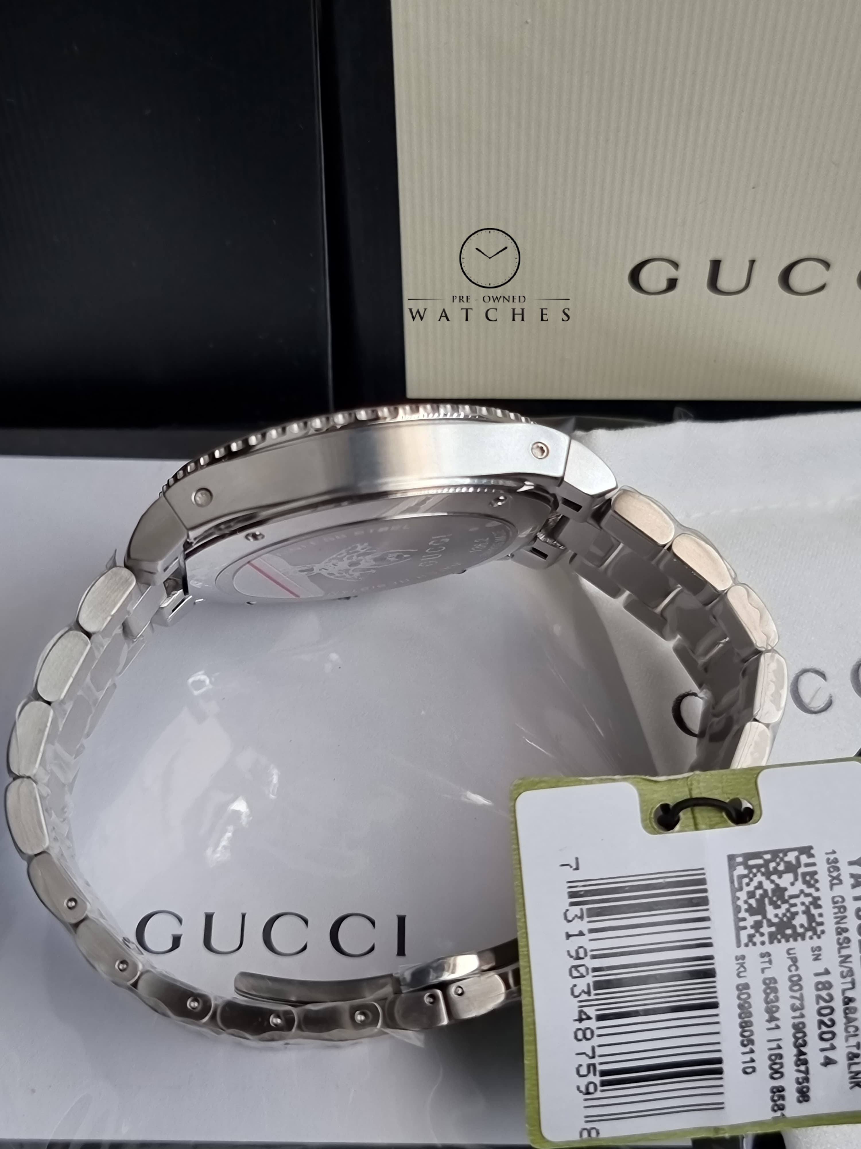 Gucci Men’s Swiss Made Quartz Stainless Steel Green Dial 45mm Watch YA136222