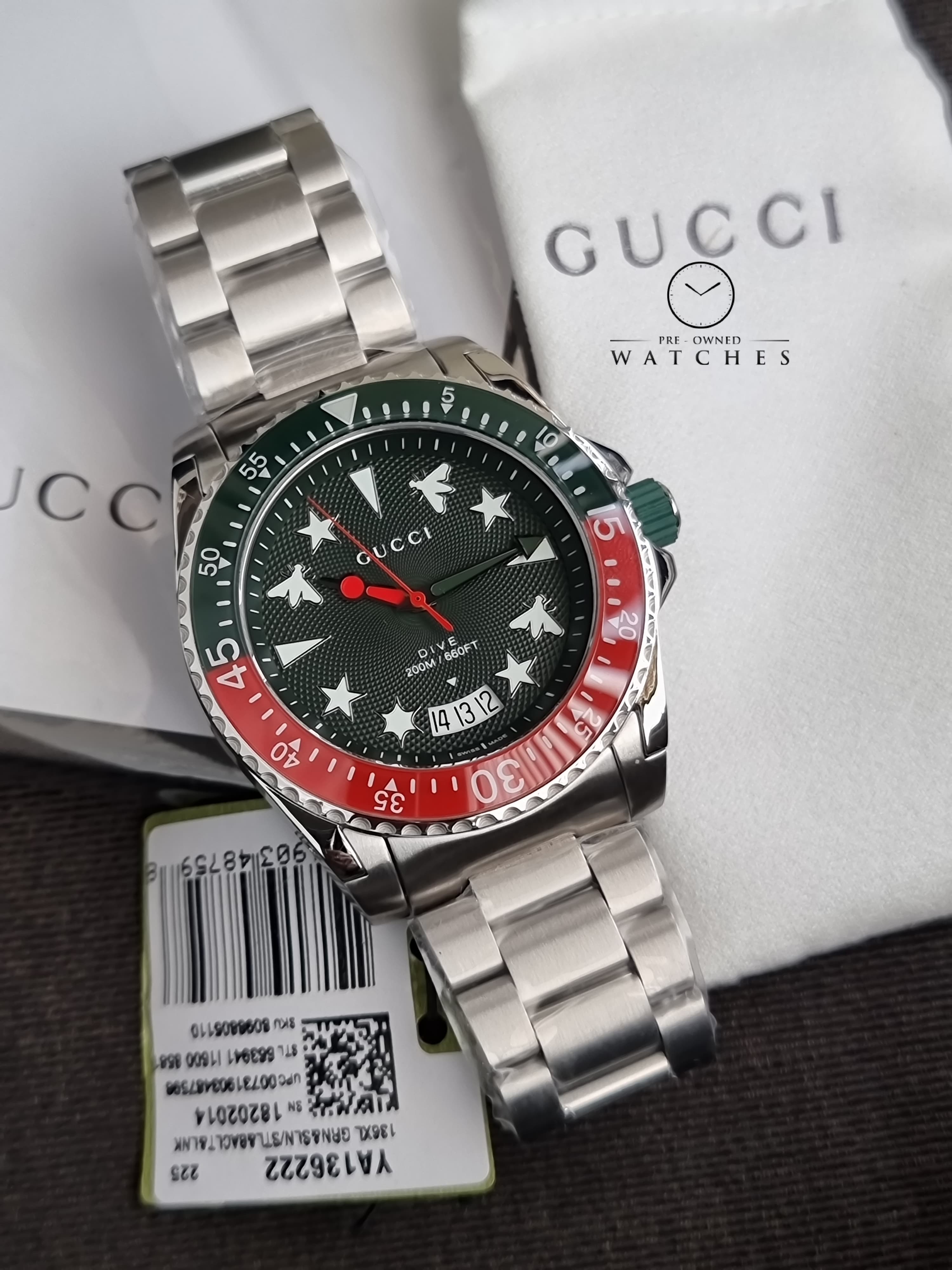 Gucci Men’s Swiss Made Quartz Stainless Steel Green Dial 45mm Watch YA136222