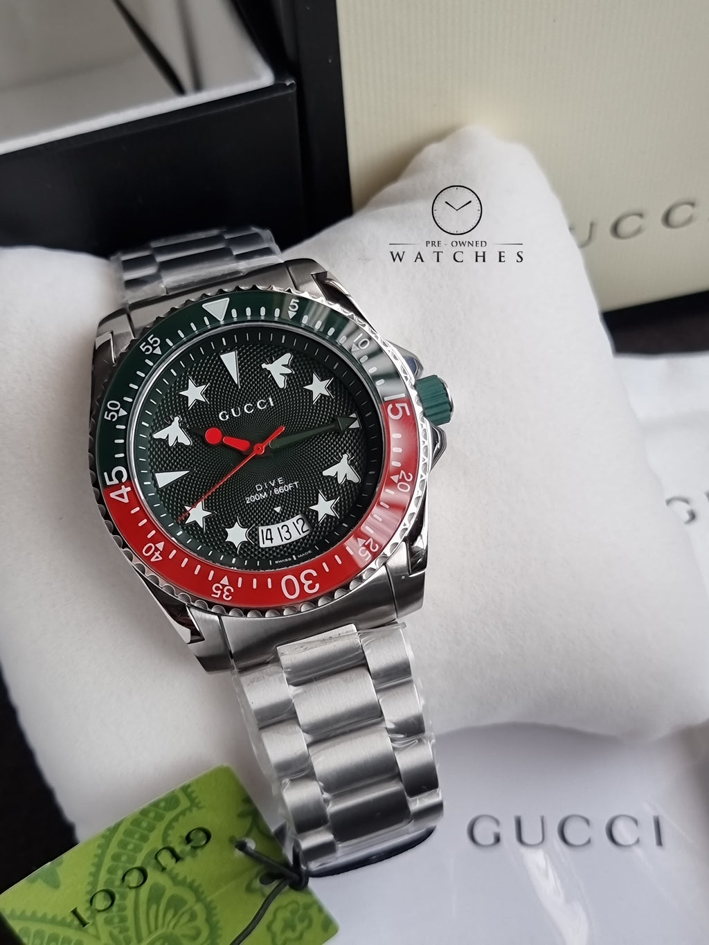 Gucci Men’s Swiss Made Quartz Stainless Steel Green Dial 45mm Watch YA136222