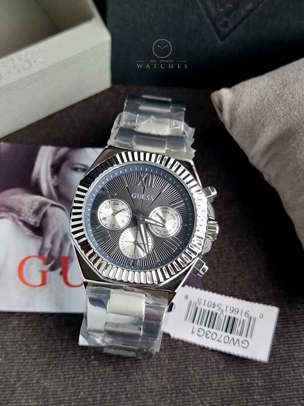 GUESS Stainless Steel Analog Black Dial Men's Watch-Gw0703G1, Band Color-Silver