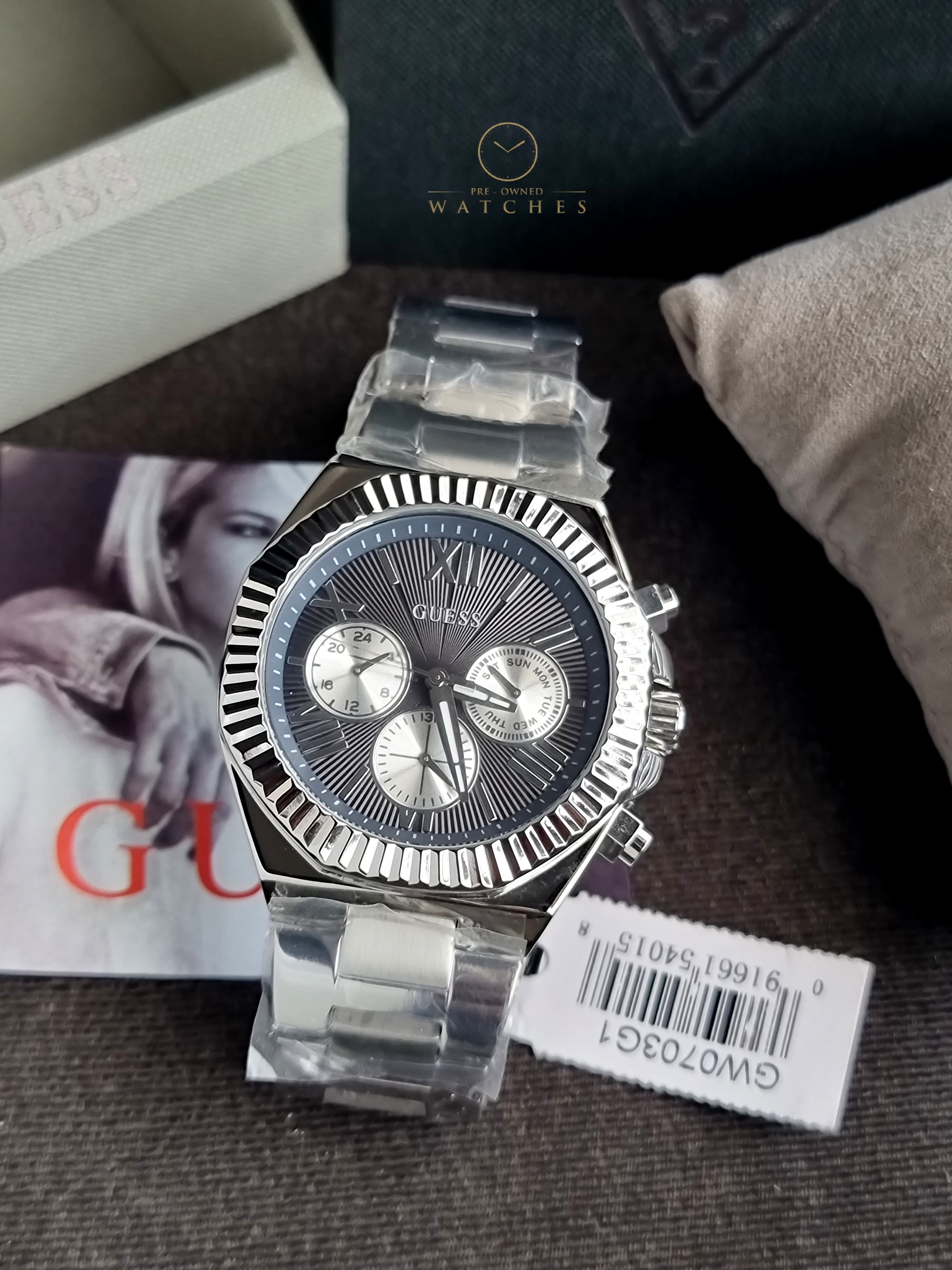 GUESS Stainless Steel Analog Black Dial Men's Watch-Gw0703G1, Band Color-Silver