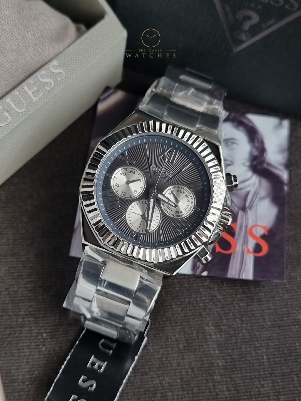 GUESS Stainless Steel Analog Black Dial Men's Watch-Gw0703G1, Band Color-Silver