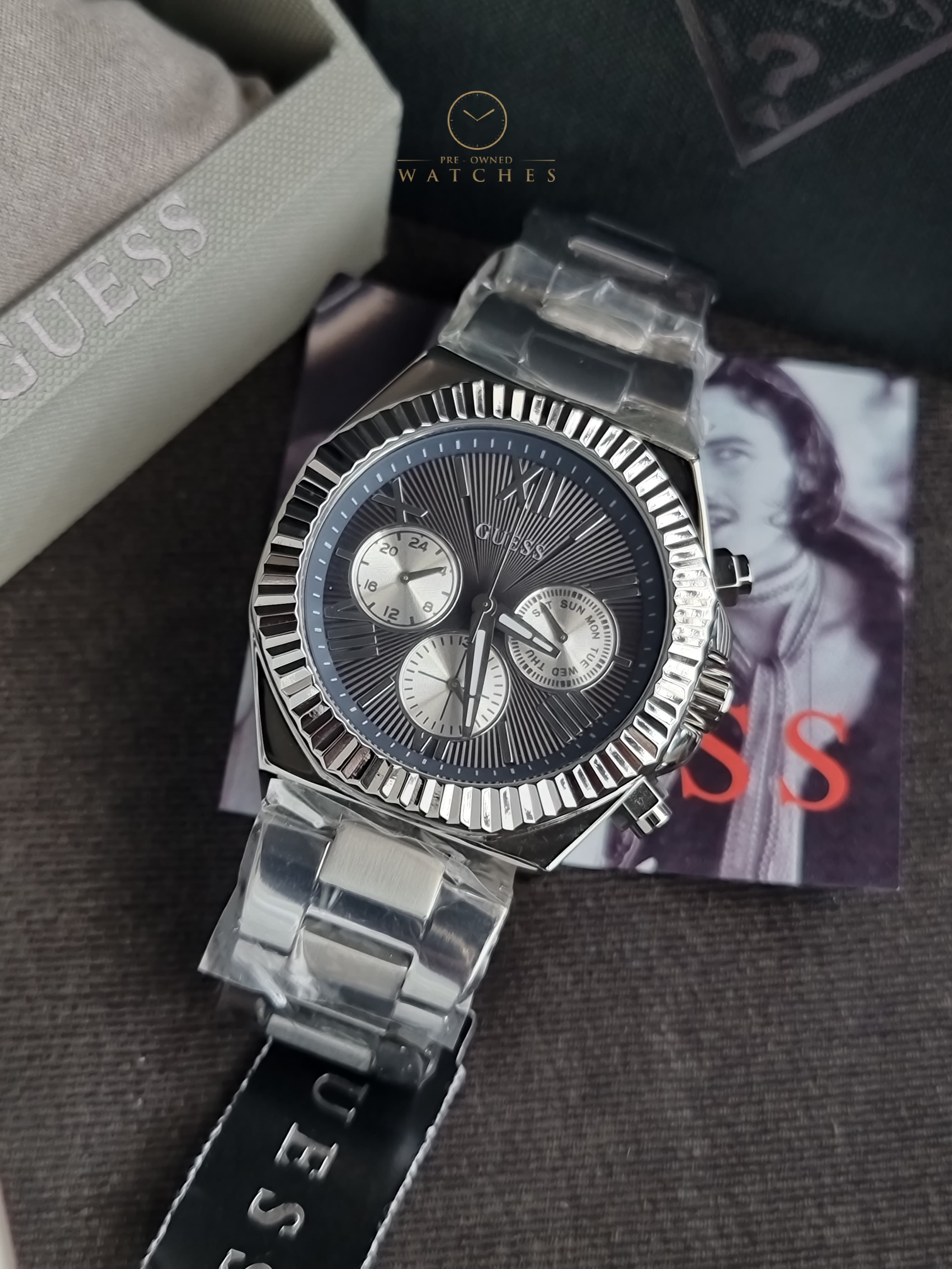 GUESS Stainless Steel Analog Black Dial Men's Watch-Gw0703G1, Band Color-Silver