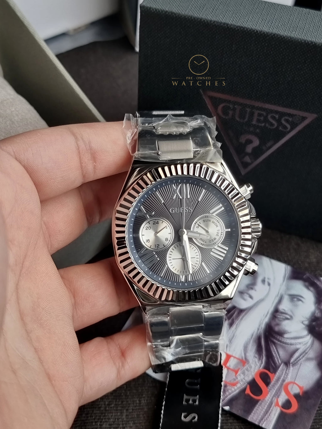 GUESS Stainless Steel Analog Black Dial Men's Watch-Gw0703G1, Band Color-Silver