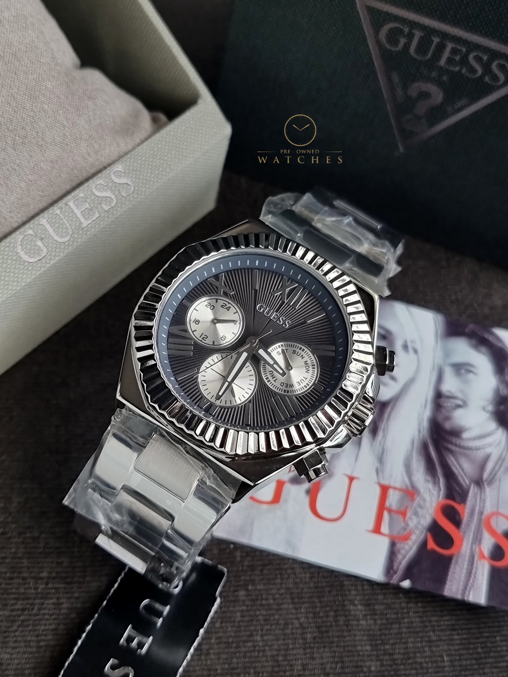 GUESS Stainless Steel Analog Black Dial Men's Watch-Gw0703G1, Band Color-Silver