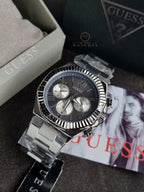 GUESS Stainless Steel Analog Black Dial Men's Watch-Gw0703G1, Band Color-Silver